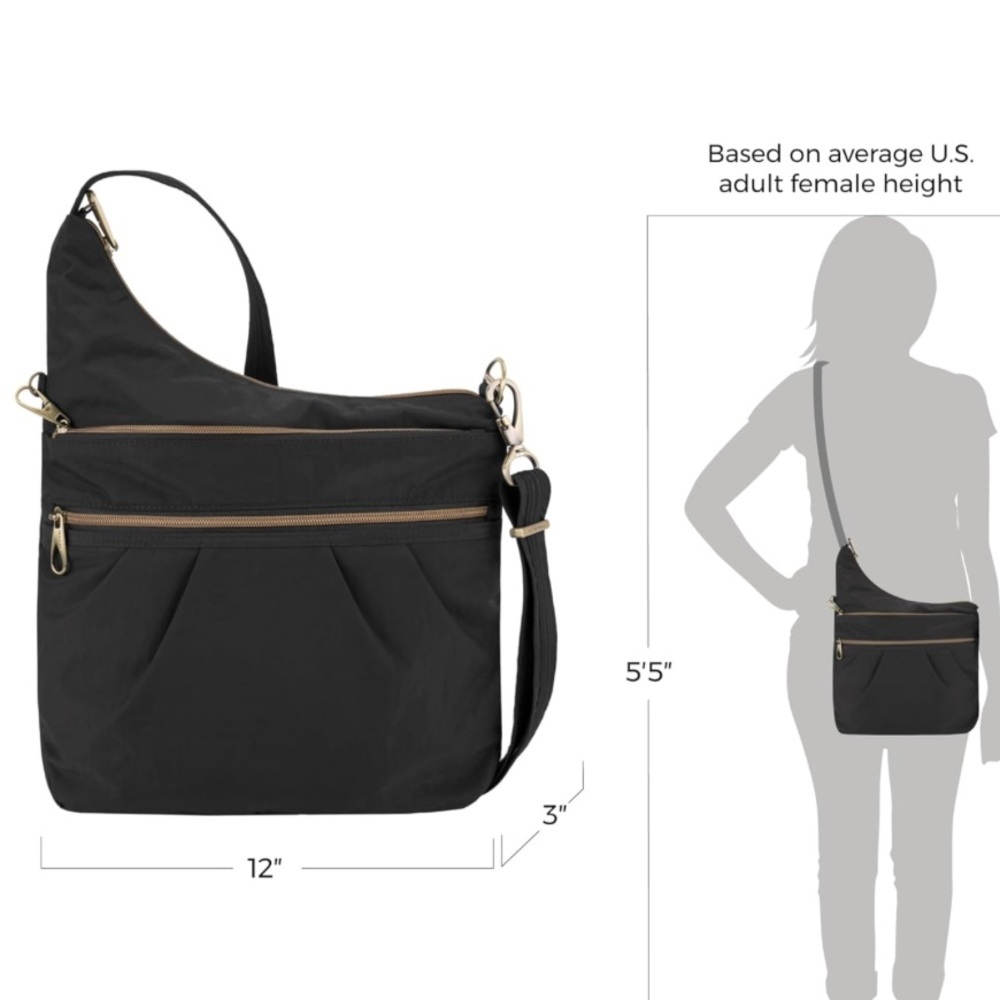 Travelon Anti-Theft Signature 3 Compartment Crossbody Bag in Black - Picture 8 of 11